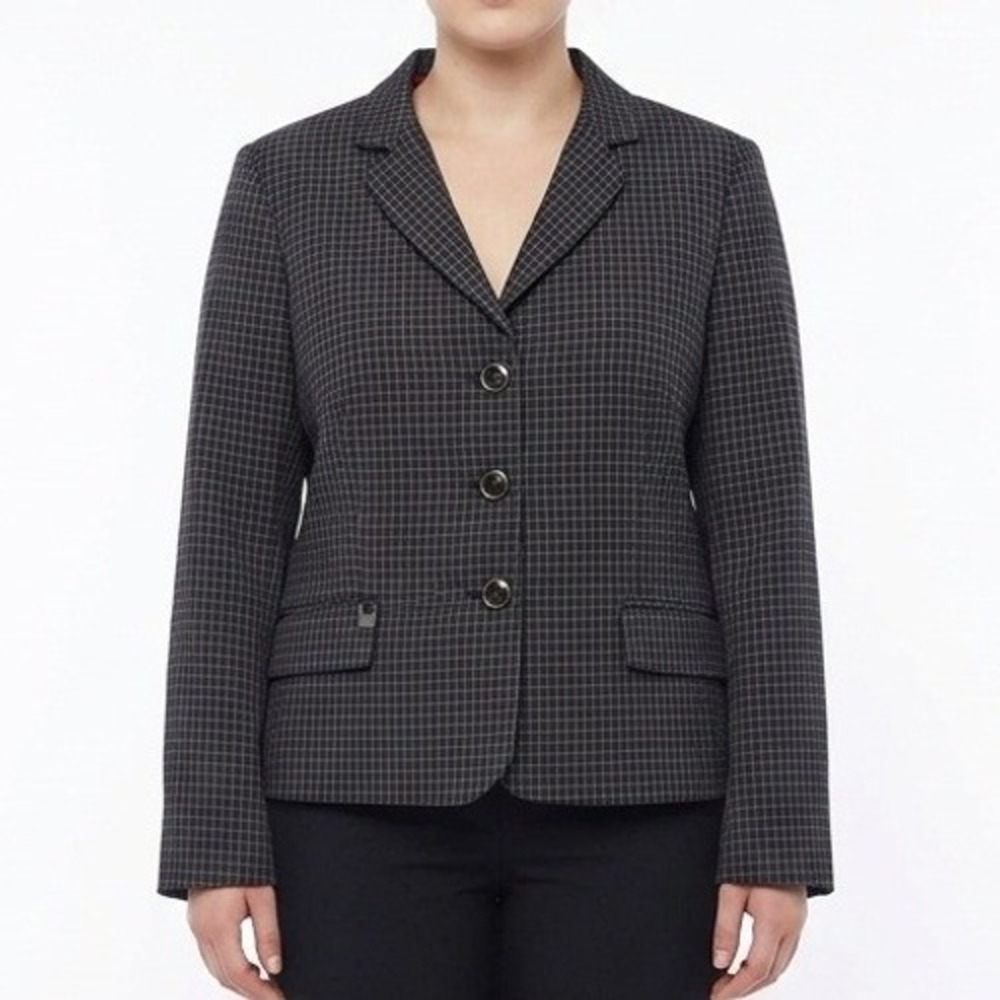 John Meyer Blazer Womens 14 Navy Blue Grid Print Professional Office Jacket